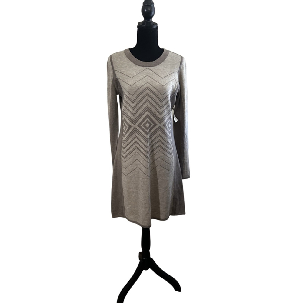 Women's Prana Beige Brown Geometric Long Sleeve Sweater Dress Size S